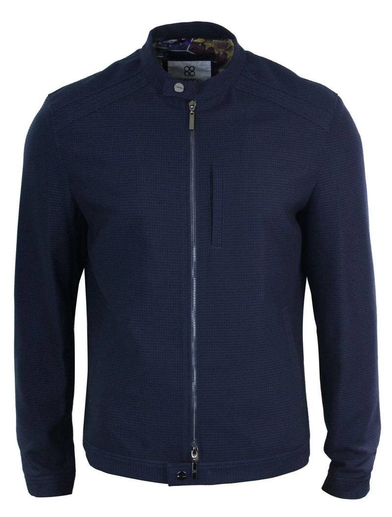 • Mens Zipped Nehru Grandad Collar Biker Style Jacket • Textured Navy Blue Retro Material With Cool Comic Print Lining • Light Weight, Great For Smart Casual Wear • Tailored Fit Design (in between slim & regular fit) Material: Outer: 100% Polyester; Lining: 100% Polyester