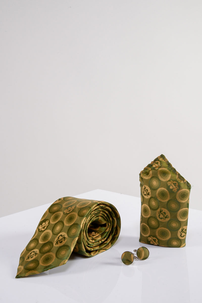 Bubble Gold Tie, Cufflink and Pocket Square - Mens Tweed Suits | Jacket | Waistcoats