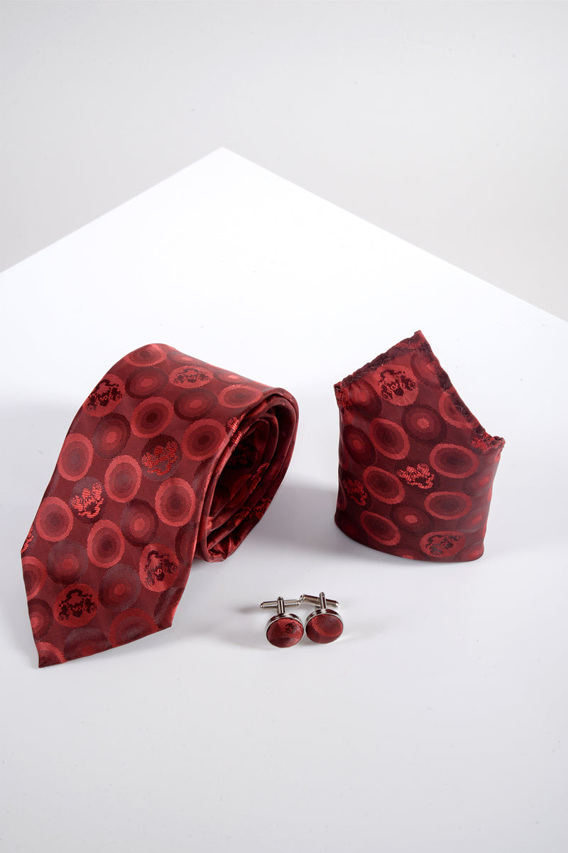 Bubble Wine Tie, Cufflink and Pocket Square - Mens Tweed Suits | Jacket | Waistcoats