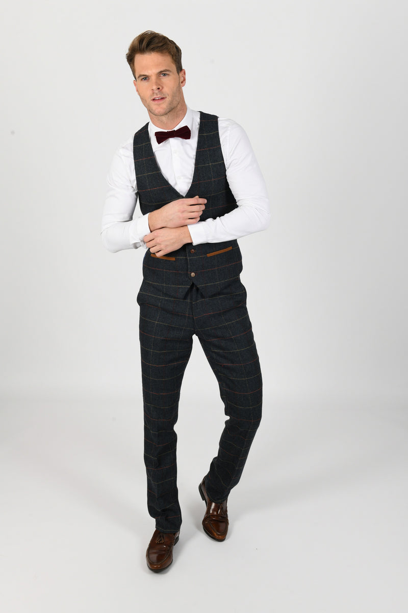 Eton Navy Check Tweed Wedding Suit - Mens Tweed Suits | Check Suit | Wedding Wear | Office Wear