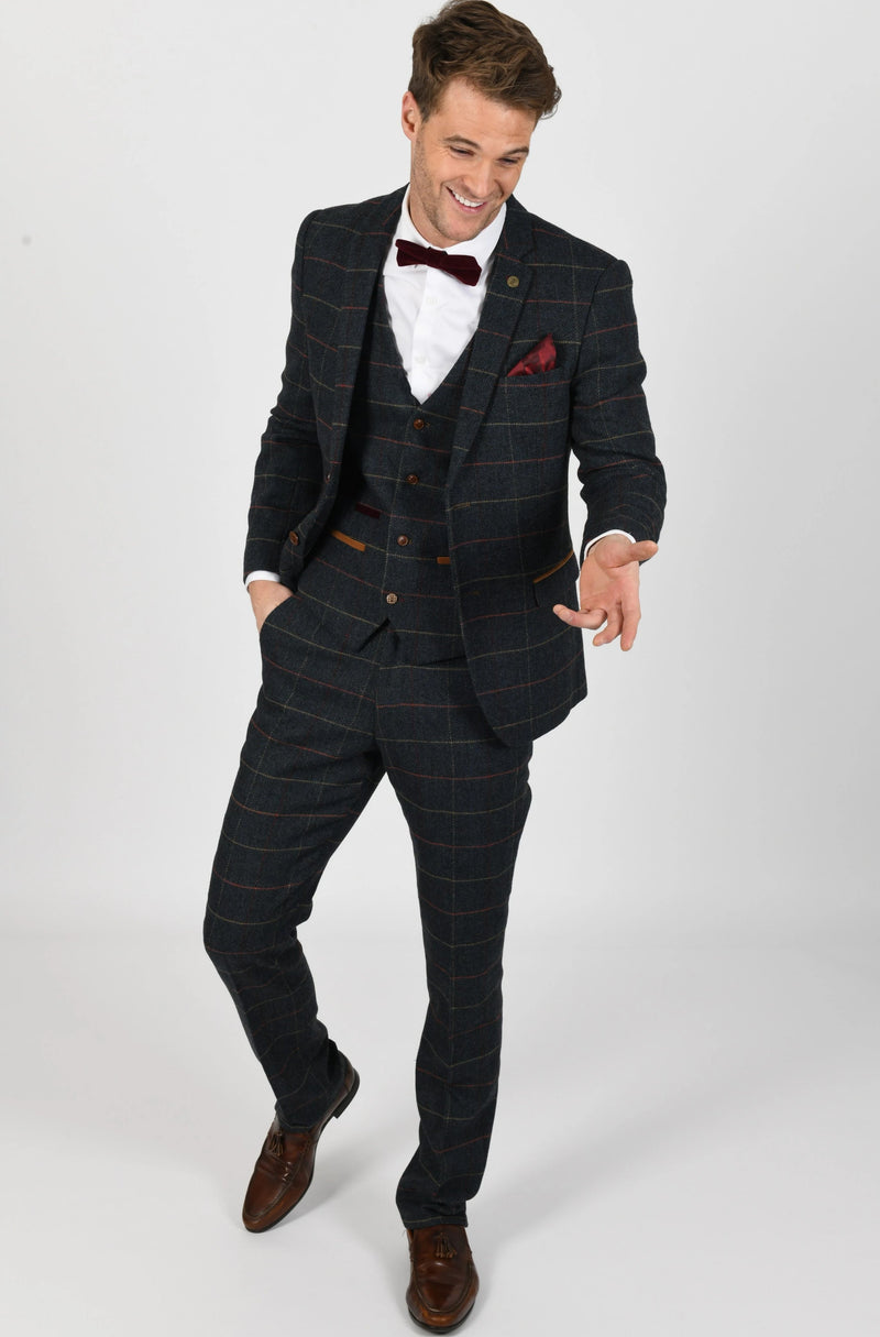 Peaky Blinders Navy Blue Tweed Suits | Mens Tweed Suits | Marc Darcy Suits | Check Suit | Wedding Wear | Office Wear