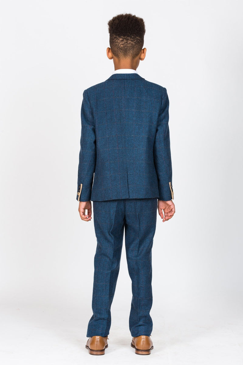 Dion Childrens Blue Tweed Check Three Piece Suit - Mens Tweed Suits