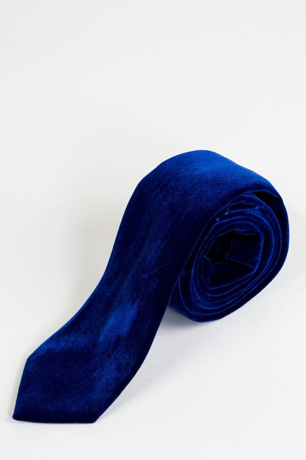 Velvet Electric Blue Tie - Mens Tweed Suits