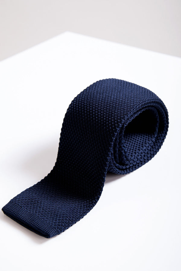 KT Navy Knitted Tie - Mens Tweed Suits